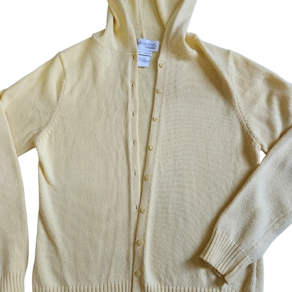 REAL COMFORT by CHADWICKS EUC LG yellow button-up cardigan with hood - Picture 3 of 4